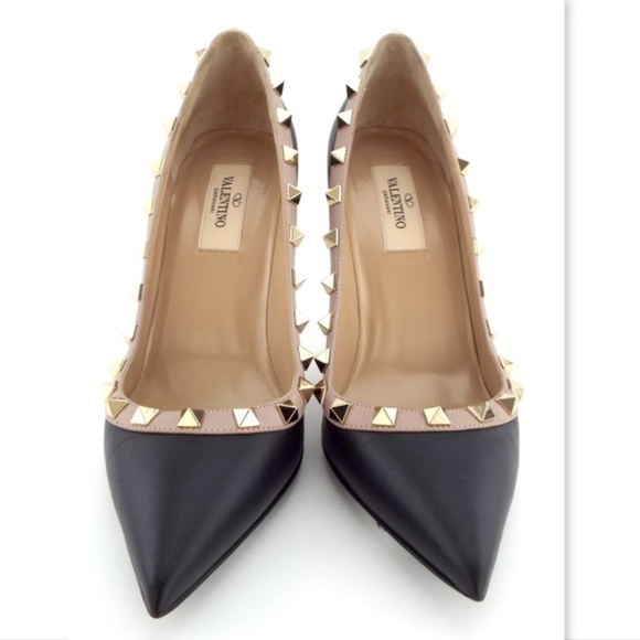 Valentino Shoes - VALENTINO Black ROCKSTUD Two Tone Leather Pumps 36